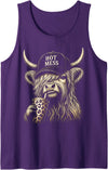 Hot Mess Highland Cow Humor Tee Co. Hot Mess Highland Cow Funny Cute Coffee Lover Graphic Tank Top - Purple