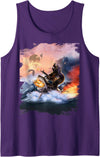 Random Galaxy Bear Riding Shark Funny Tank Top - Purple