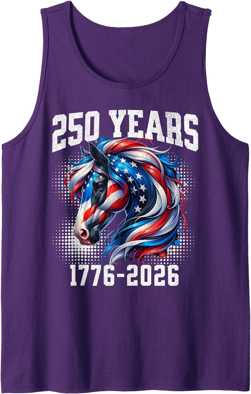 Patriotic Horse 4th Of July USA Flag Men Women 250 Years 1776-2026 250th Anniversary Horse 4th of July Tank Top - Purple
