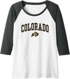 Elite Authentics Womens Colorado Buffaloes Womens Arch Over White Raglan Baseball Tee - Dark Heather Grey/White