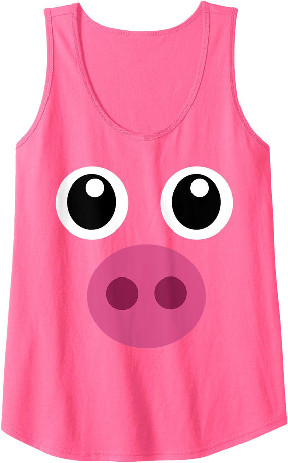 Women And Kids Pig T-Shirts Funny Pig Face Shirt Swine Halloween Costume Gift Tank Top - As Pictured