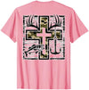 Camo Cross Fishing Faith Christian 2 Sided Hunting Fishing Cross Camo Faith Christian Fisherman Hunter T-Shirt - size chart