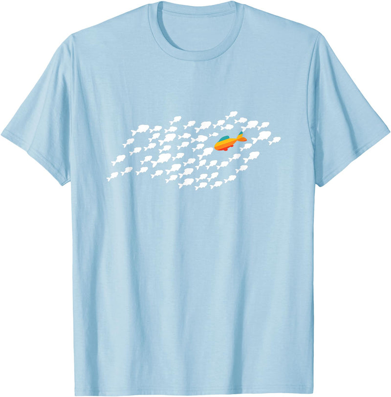 Fish Swimming Against The Current Be Yourself Gift Unisex-Adults, Kids Black Modern Casual T-Shirt - Baby Blue