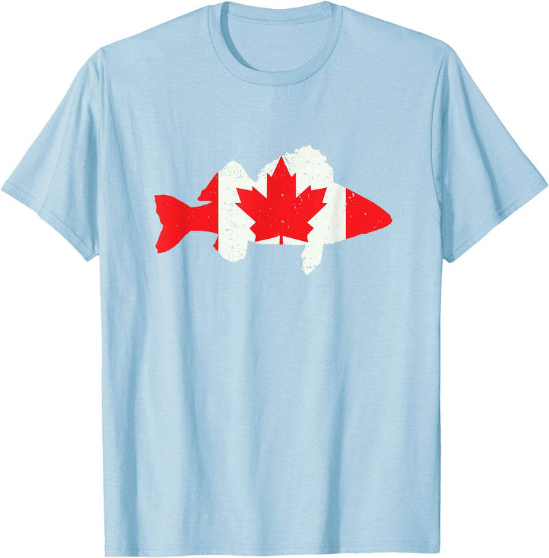 Fishermen Gifts | Mens Fisherman Apparel Canada Flag Walleye Fishing Mens Walleye Fish Cool Gifts T-Shirt - Baby Blue