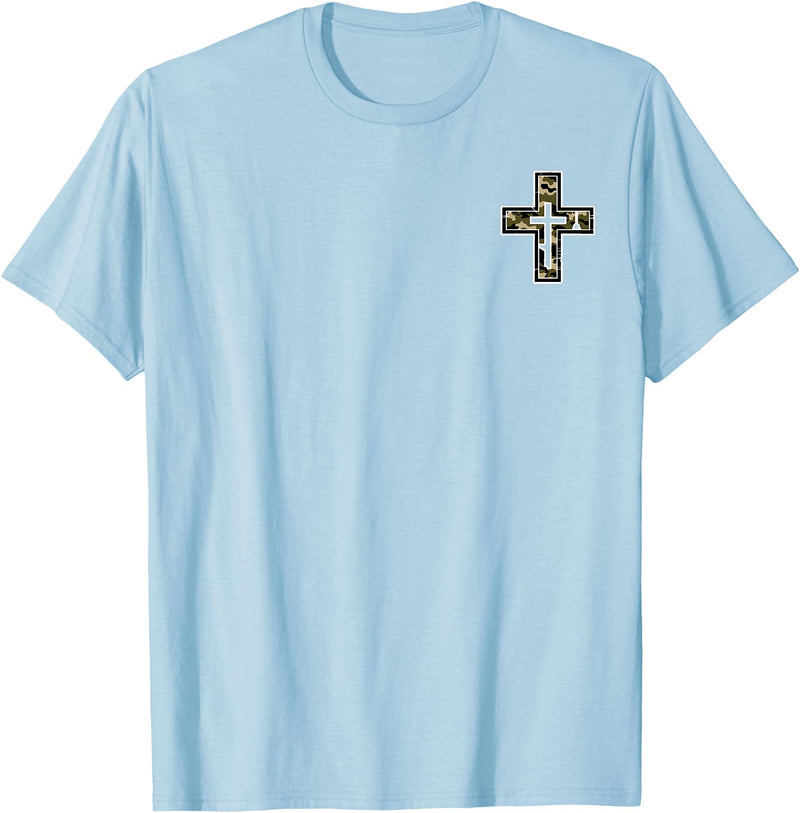 Camo Cross Fishing Faith Christian 2 Sided Hunting Fishing Cross Camo Faith Christian Fisherman Hunter T-Shirt - Baby Blue