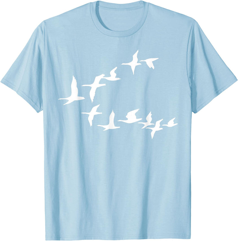 Marron Bear Birds In Flight, V Pattern Flock Of Geese T-Shirt - Baby Blue