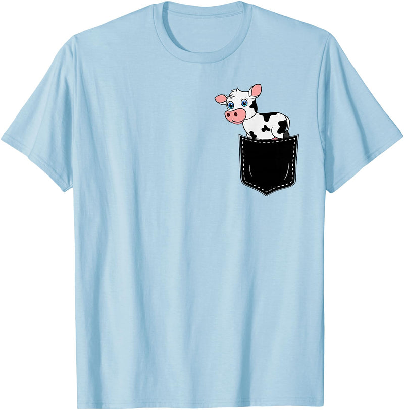 In My Your Pocket Food, Animales, Birds, Fish Pocket Animal Cute Cow Funny Cow Lover Adorable Pocket Cow T-Shirt - Baby Blue