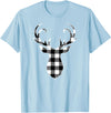 Buffalo Plaid Deer Clothing Co. by AAM Black & White Classic Christmas Buffalo Plaid Deer Head T-Shirt - Baby Blue