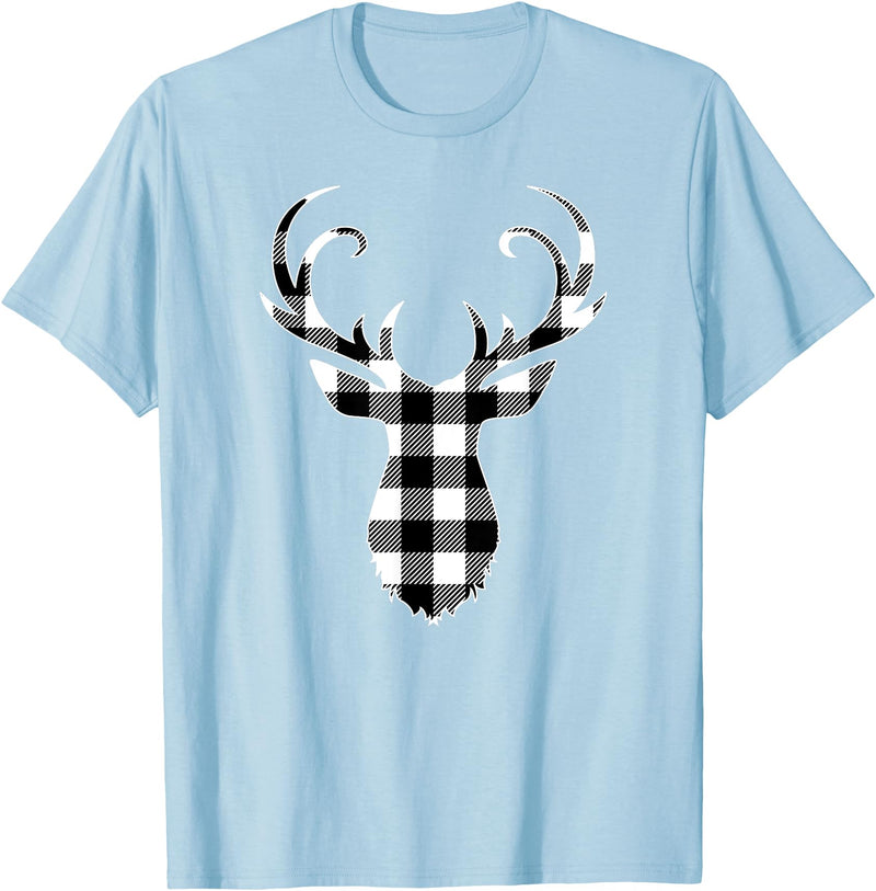 Buffalo Plaid Deer Clothing Co. by AAM Black & White Classic Christmas Buffalo Plaid Deer Head T-Shirt - Baby Blue