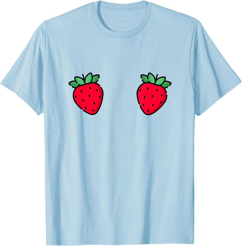 Fruit Boobs Co Strawberry Fruit Boobs Funny Summer Food T-Shirt - Baby Blue