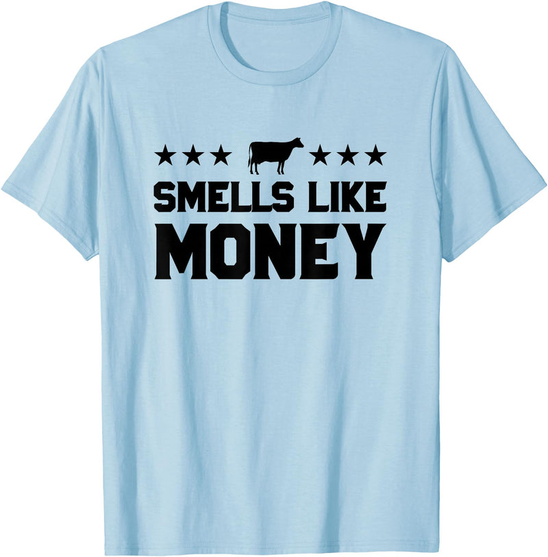 Calf to Cow Farming Apparel Smells Like Money Retro 90s Dairy Farm Gift Shirt T-Shirt - Baby Blue