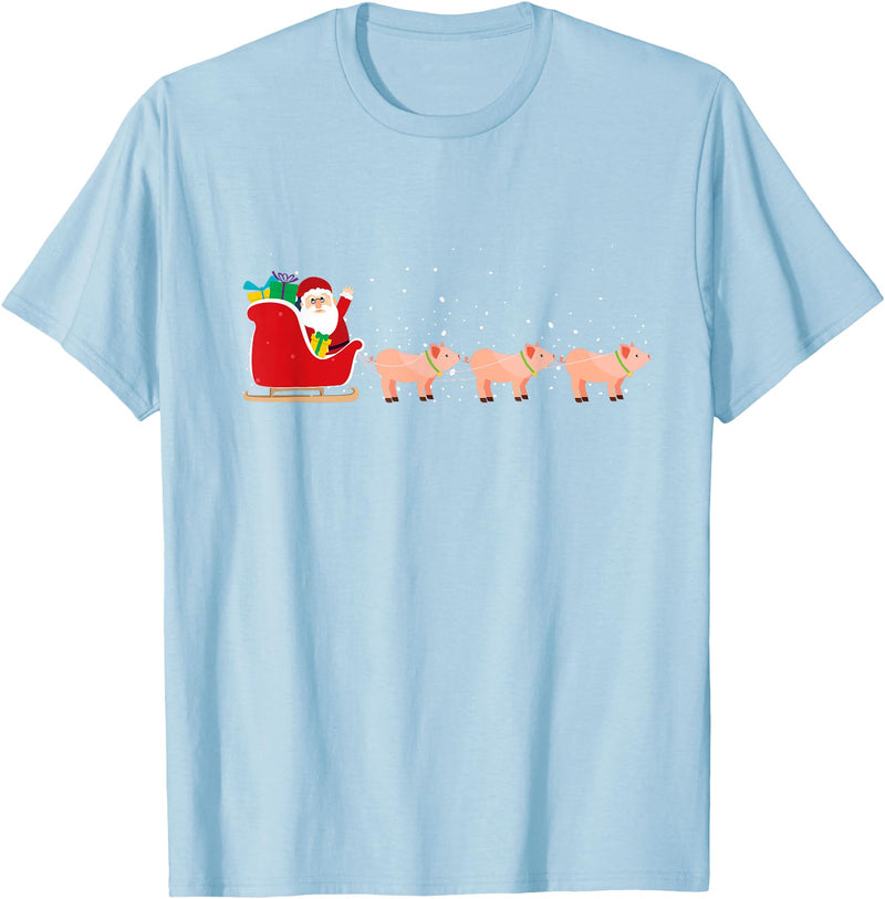 Funny Christmas Sleigh Animal Gifts Pig Santa Christmas Sleigh - Funny Pig Xmas T-Shirt - Baby Blue