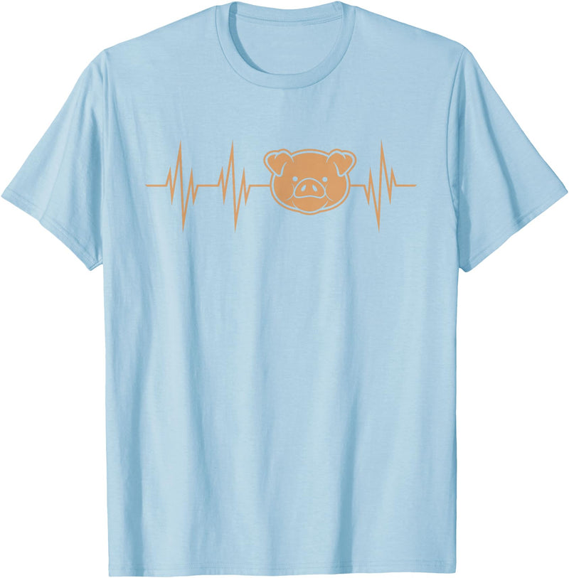 Cute Pulse Line Animal Lover Outfit Men Women Kids I Love My Pig Heart Valve Heartbeat Funny Barn Farmer Gift T-Shirt - Baby Blue