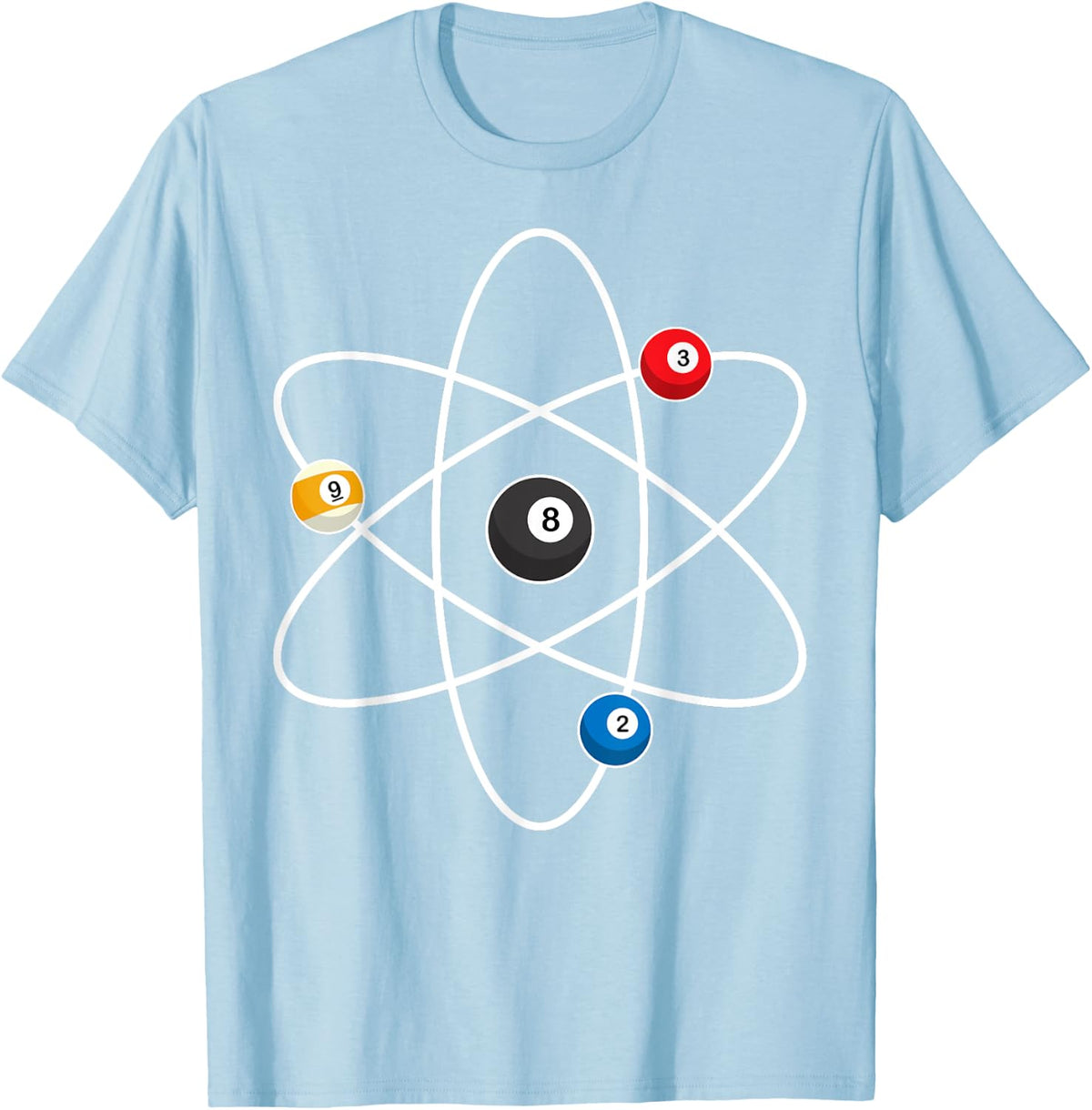 Cool Billiard Design For Men Women Atom Cue Ball Sport Game T-Shirt - Baby Blue