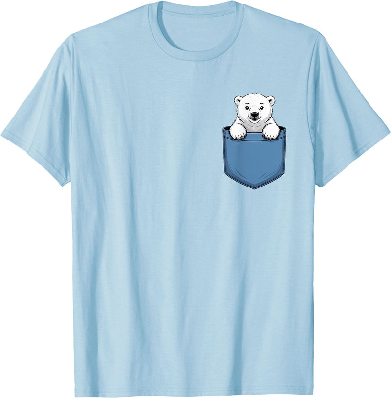 Funny Polar Bear in Pocket for Polar Bear Lover Cute Pocket Polar Bear Lovers T-Shirt - Baby Blue