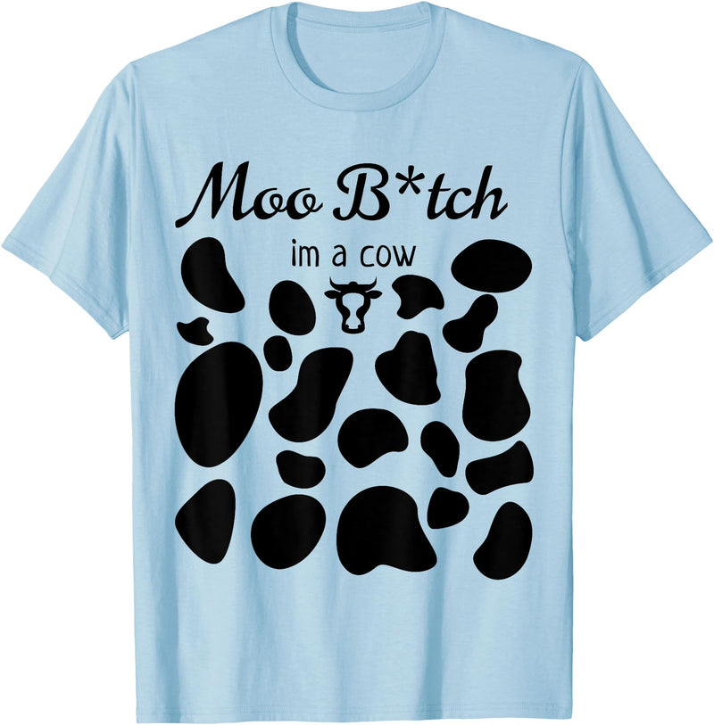 OscursBest Moo I'm a Cow Print Parody Costume Funny Graphic Not Spooky T-Shirt - Baby Blue