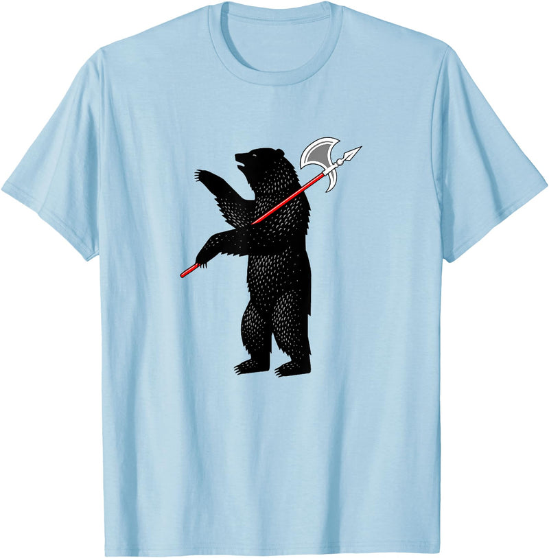 RealCoolShirts AWESOME AXE BEAR - Yaroslavl Russia Flag Halberd Bear Shirt T-Shirt - Baby Blue