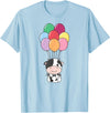 Cute Balloon Animals For Birthday Cow Flies With Colorful Balloons Kawaii Cows T-Shirt - Baby Blue