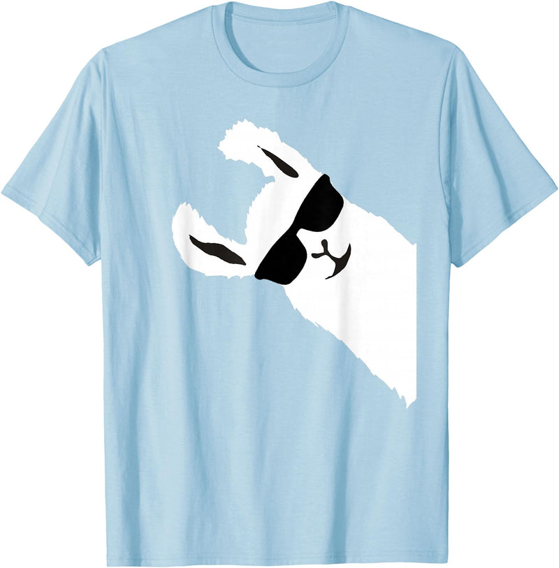 Llama Alpaca gifts for women men girls and boys Funny Llama Alpaca with Sunglasses T-Shirt Small - Baby Blue