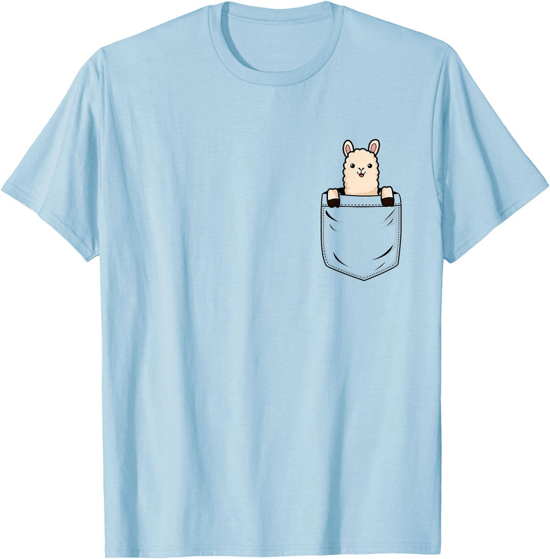 Llama Lover Designs by T&T Llama Lovers Cute Funny Llama in Pocket T-Shirt - Baby Blue