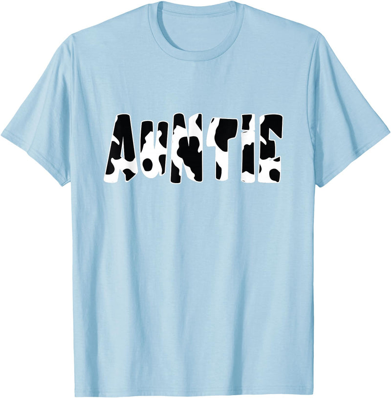 funny saying Gifts for Family Members and more Auntie Cow Print Cow Pattern T-Shirt, Black - Baby Blue