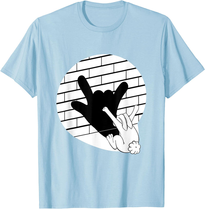 Funny Rabbit Hand Puppet Bunny Shadow T-Shirt in Baby Blue
