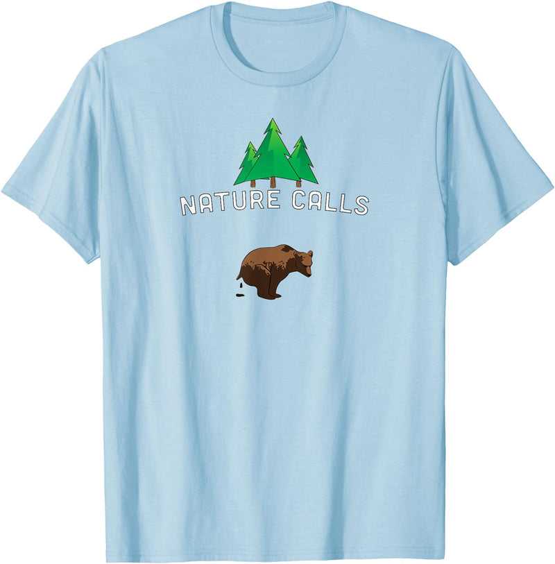 Deer Hunt Shirts Nature Calls with a pooping bear, funny elk hunting fishing T-Shirt - Baby Blue