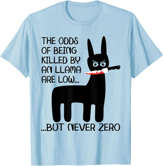 Funny Meme Alpaca Llama drama halloween design The odds of being killed by an llama are low but never zero T-Shirt - Baby Blue