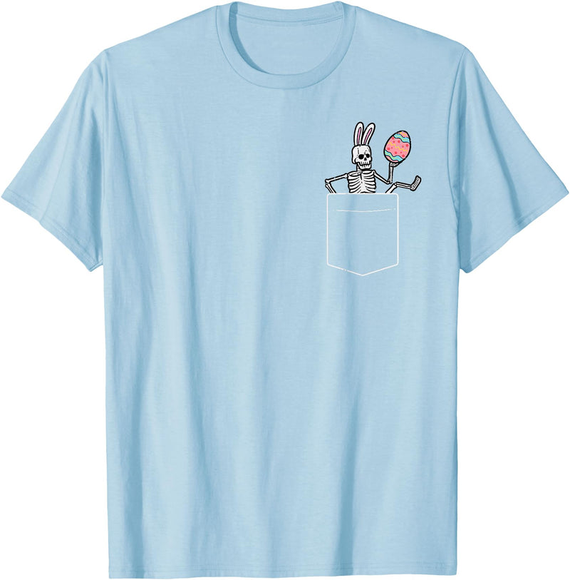 Easter Skeleton Bunny Pocket Funny Rabbit Men Women Kids T-Shirt in Baby Blue