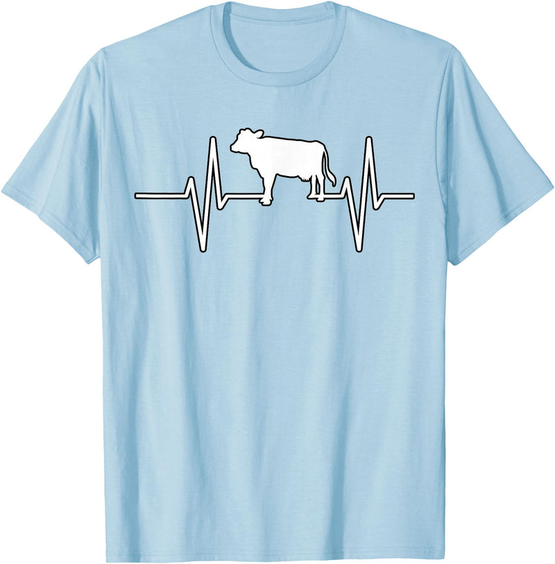 Animal Funny Farmer Farmers Gift Cow Cattle Beef Heartbeat Funny T-Shirt - Baby Blue