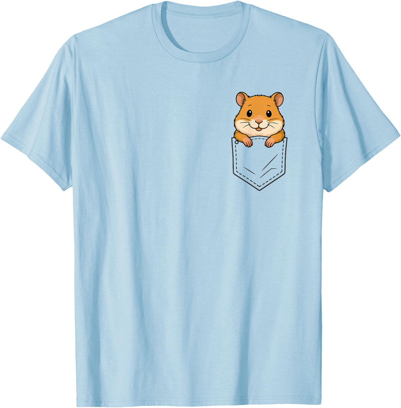 Funny Hamster Peeking in Pocket Animal Lover Men Women Kids T-Shirt - Baby Blue