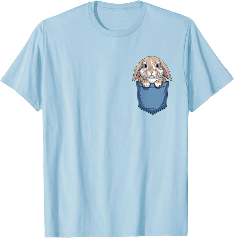 Cute Pocket Rabbit Lovers Bunny Mom T-Shirt in Baby Blue