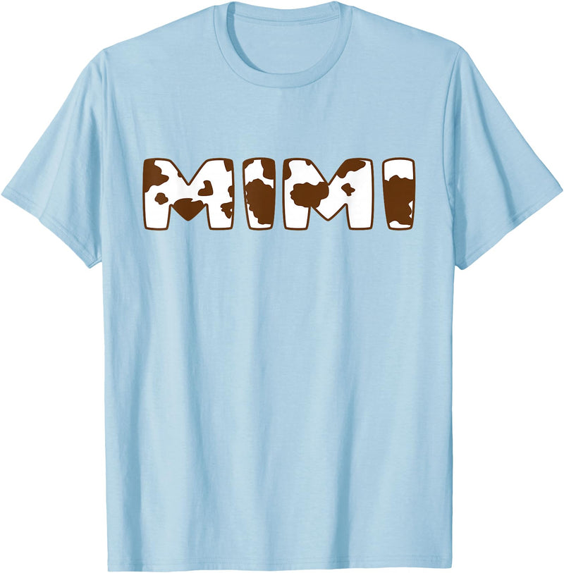 Cow Print For Family Matching Outfits Mimi cow Brown White Animal Print, Cow Pattern Farmer Mimi T-Shirt - Baby Blue