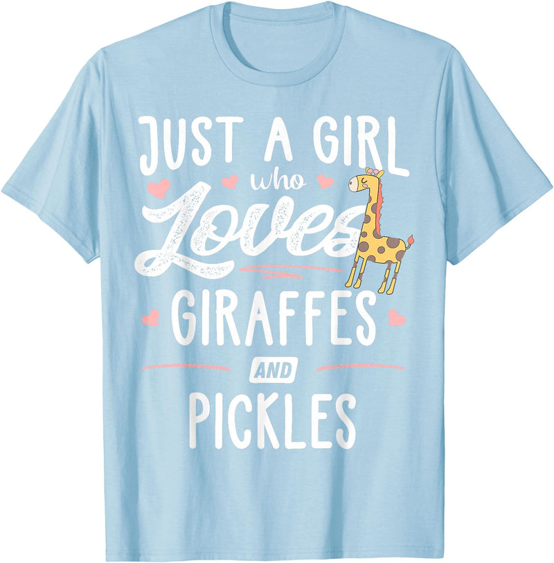 Giraffe Memme Just A Girl Who Loves Giraffes And Pickles Giraffe Gift T-Shirt - Baby Blue