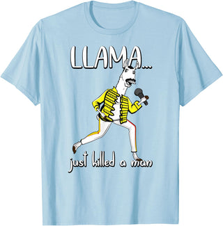 Llama Shirts For The Whole Family Co. Llama Just Killed A Man, Funny Singing llama Parody Gift T-Shirt - Baby Blue