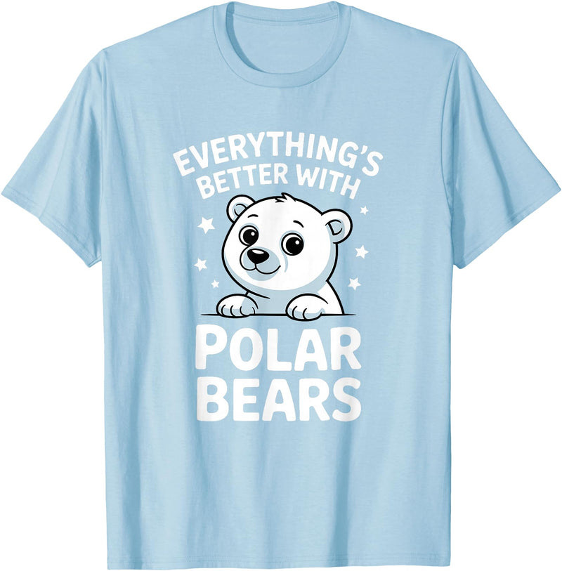The Cute Animal Apparel Company Cute Polar Bear Lover Adults or Kids Boys Girls Polar Bears T-Shirt - Baby Blue