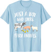 Farm animals Cute Just A Boy Who Loves Farm Animals Pig Chicken Cow T-Shirt - Baby Blue