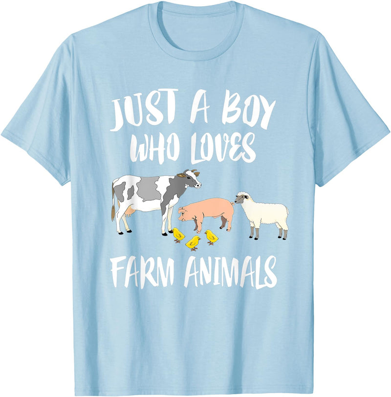 Farm animals Cute Just A Boy Who Loves Farm Animals Pig Chicken Cow T-Shirt - Baby Blue