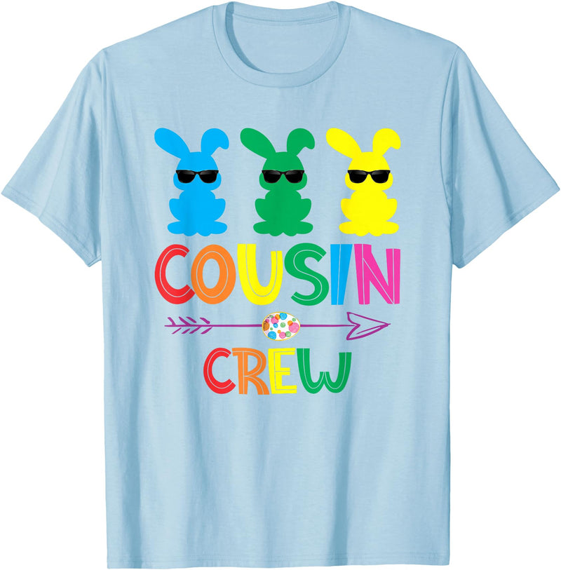 Easter Cousin Crew Rabbit Cute Matching Easter Day Party T-Shirt in Baby Blue