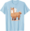 Kawaii Valentine Llama And Cat Design Cute Llama And Cat T-Shirt - Baby Blue