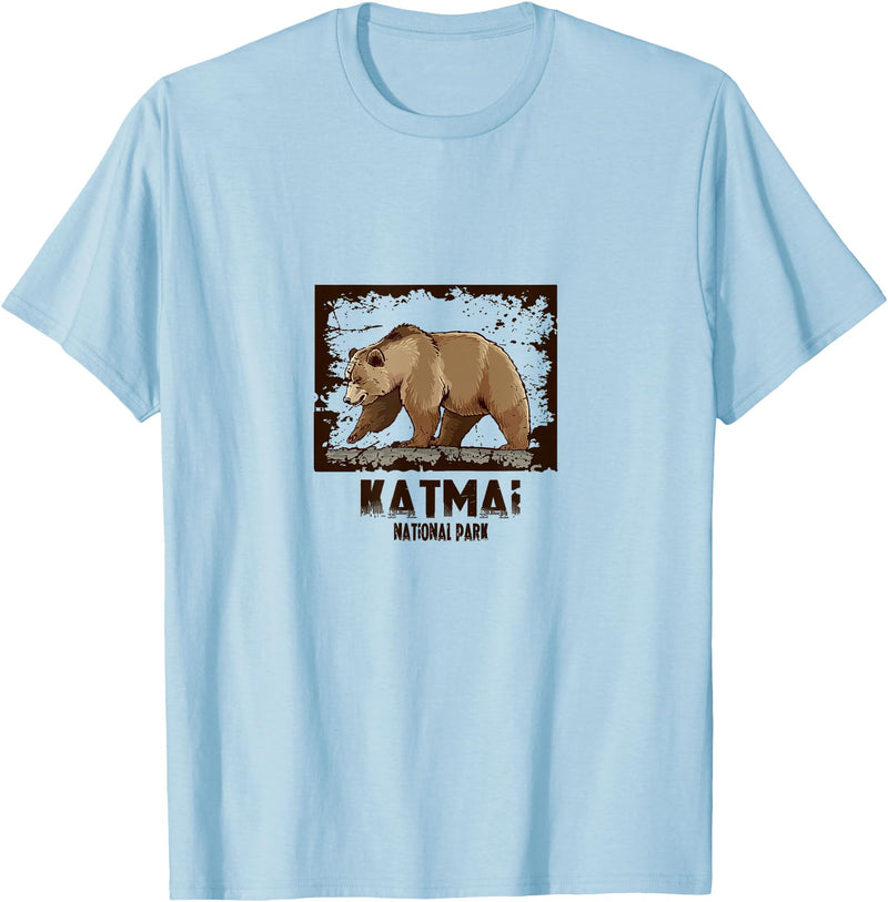 National Parks Nature Lovers Camping Apparel Katmai National Park Bear T-Shirt - Baby Blue