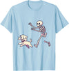 Funny Skeleton Dog Bone Halloween Kawaii Dog Steals Bone from Skeleton Running Halloween T-Shirt - Baby Blue