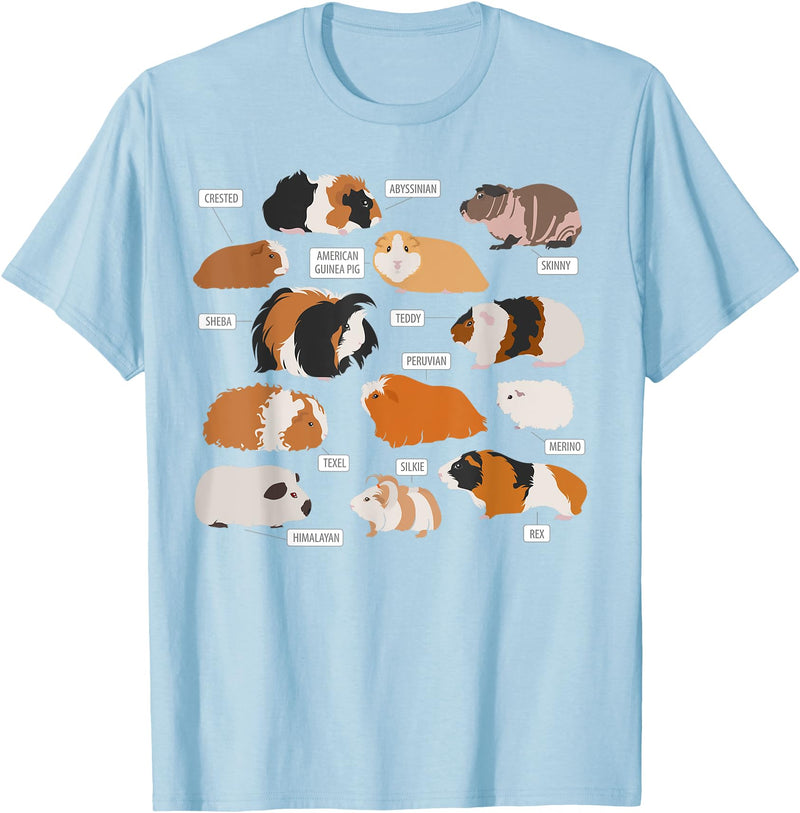 Guinea pig breeds Shirt Shirt Costume Clothing Tee Guinea pig breeds Shirt Shirt Costume Clothing Accessories T-Shirt - Baby Blue
