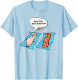 Bacon T Shirt Co Next Time Wear Sunscreen Funny Pig Bacon Sunbathing T-Shirt - Baby Blue