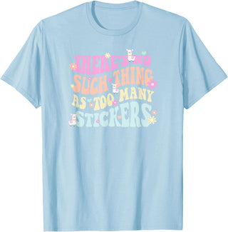 Imagine Dayton Tees There's no such thing as too many stickers llama T-Shirt - Baby Blue