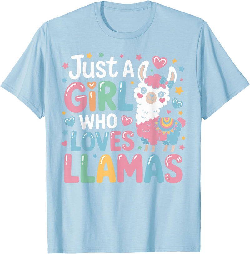 Funny Adorable Llama Lover Just a Girl Who Loves Cute Llamas Gifts for Girls Kids T-Shirt - Baby Blue
