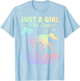 Jesus and Horses Christian Religious. Just A Girl Who Loves Jesus And Horses T-Shirt - Baby Blue