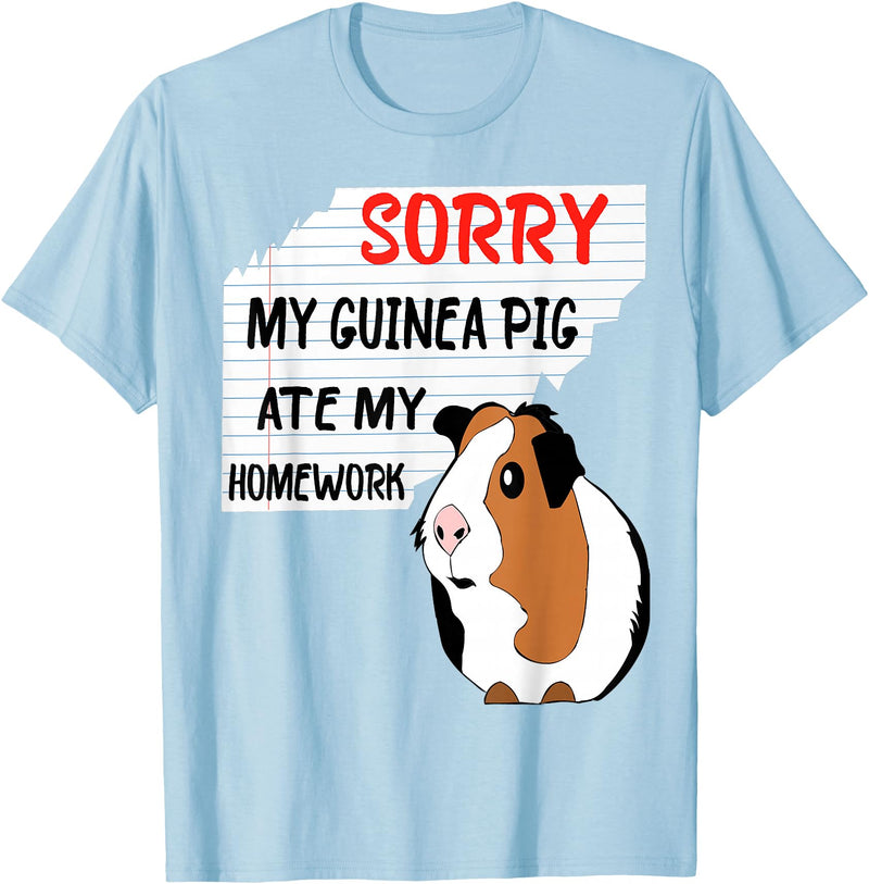 Funny Back to School Sorry My Guinea Pig Ate My Homework School Funny Guinea Pig T-Shirt - Baby Blue