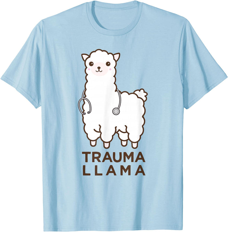 Doc Llama Apparel T-Shirt Funny Llama Doctor T-Shirt, No Trauma Llamas Tee Apparel T-Shirt - Baby Blue