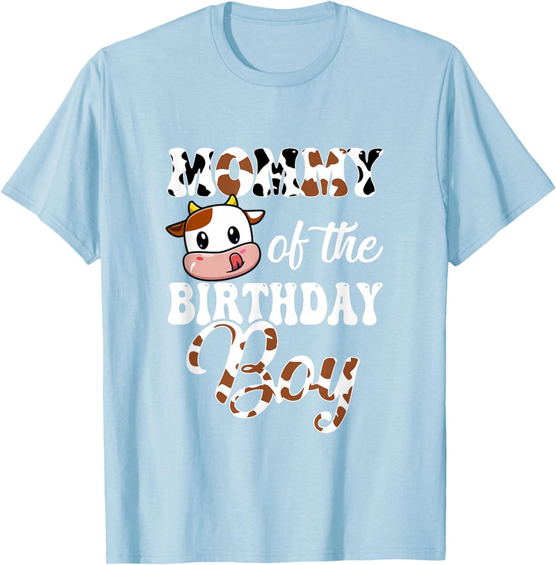 Love Family Matching Mommy of The Birthday Boy Cow Farm 1St Birthday Boy T-Shirt - Baby Blue